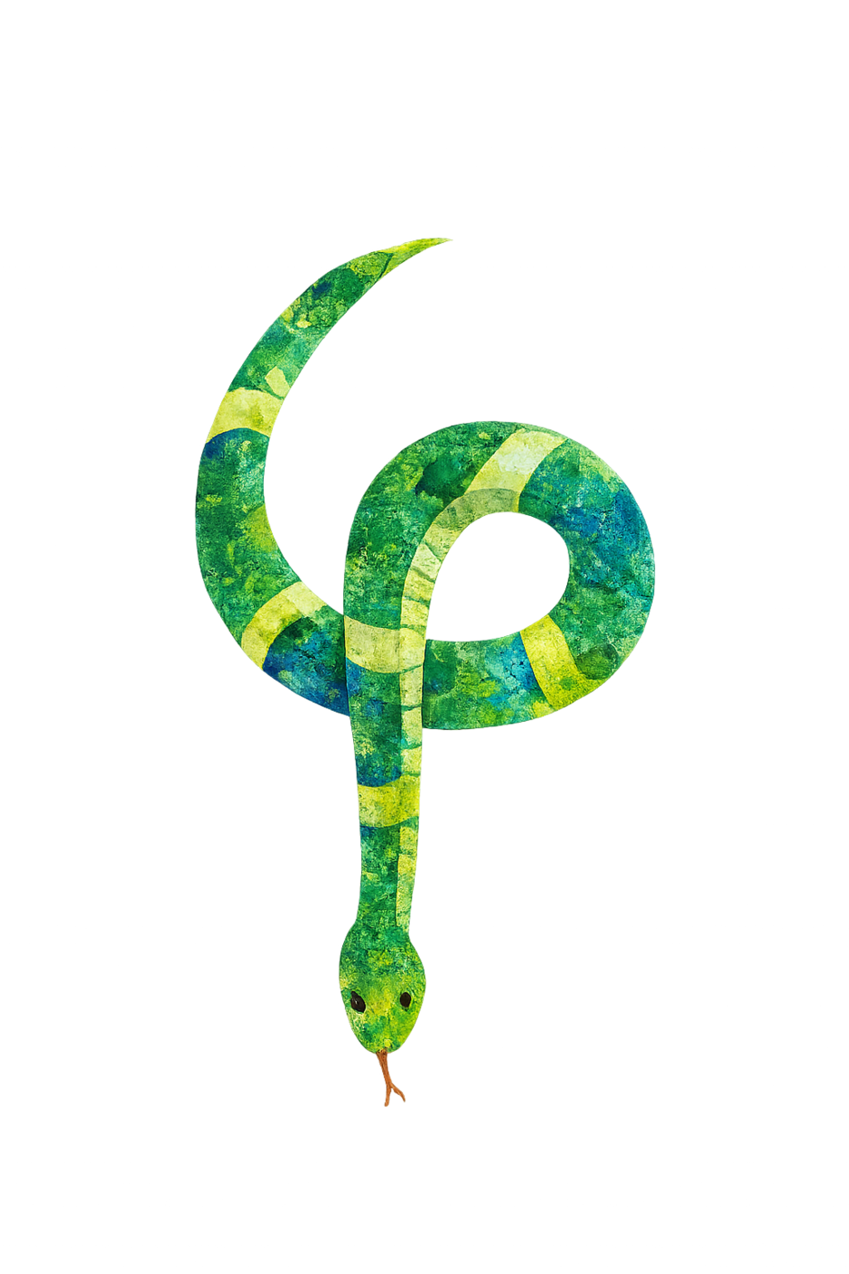 The final illustrated snake card for the Greek letter phi