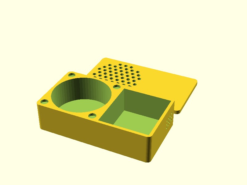 OpenSCAD render of the speaker enclosure